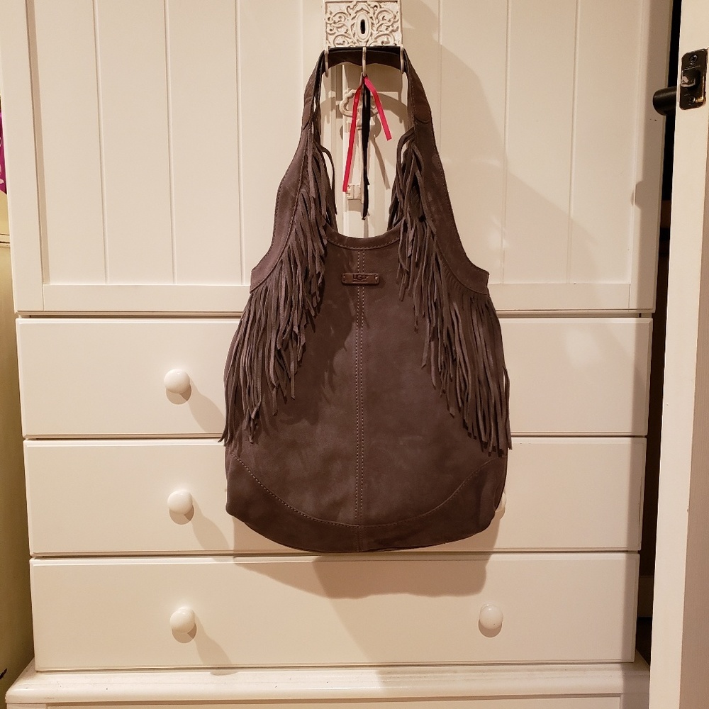 NWOT UGG Grey Suede Fringe Hobo